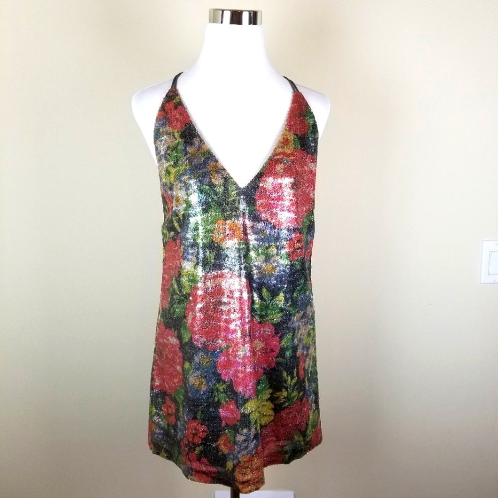 FREE PEOPLE Tangier Floral Sequin Mini Dress Small - Picture 4 of 9